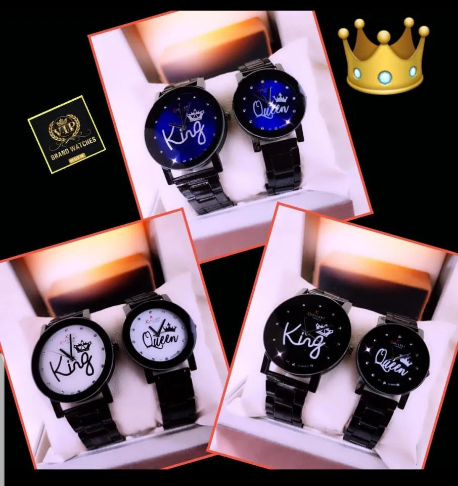 King and Queen Beautiful Couple Watches - With Gift Box - Set of 2 Watches for Couples