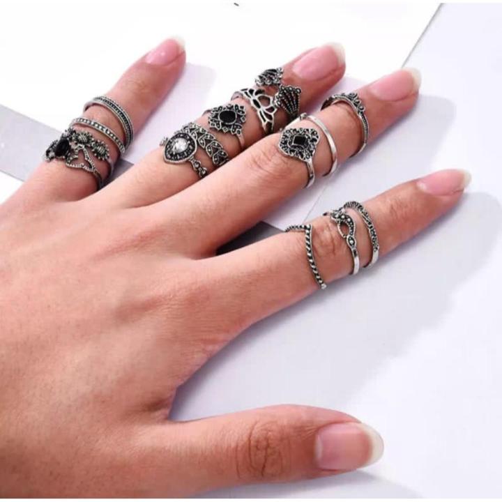 15 pcs/set Silver Ring set women Wedding Anniversary rings for girls