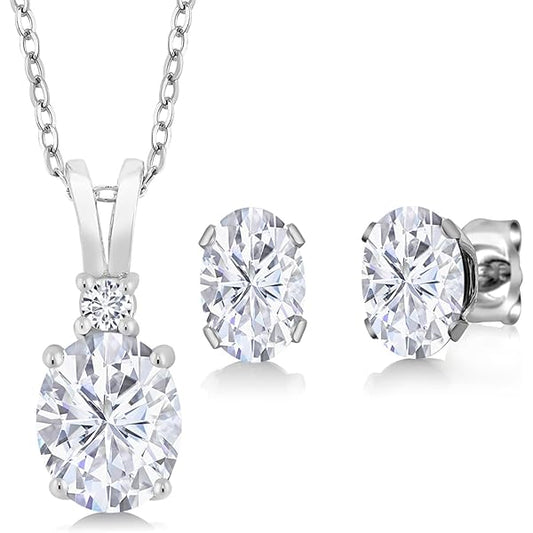 3pcs Suit Necklaces Simulated Flash Mosang Diamond Earring Women's Pendant Ornament