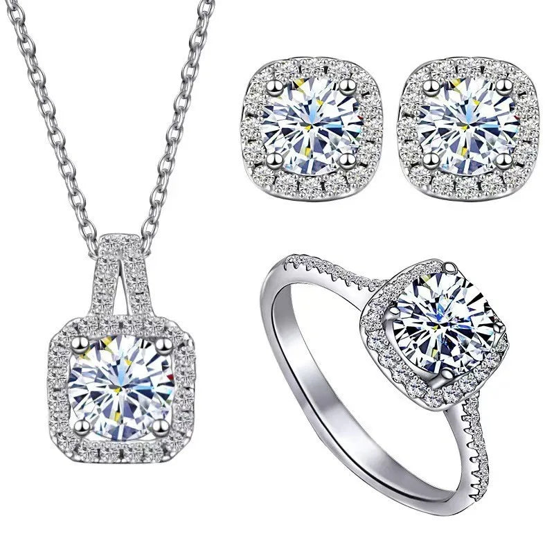 3pcs Suit Necklaces Simulated Flash Mosang Diamond Earring Women's Pendant Ornament