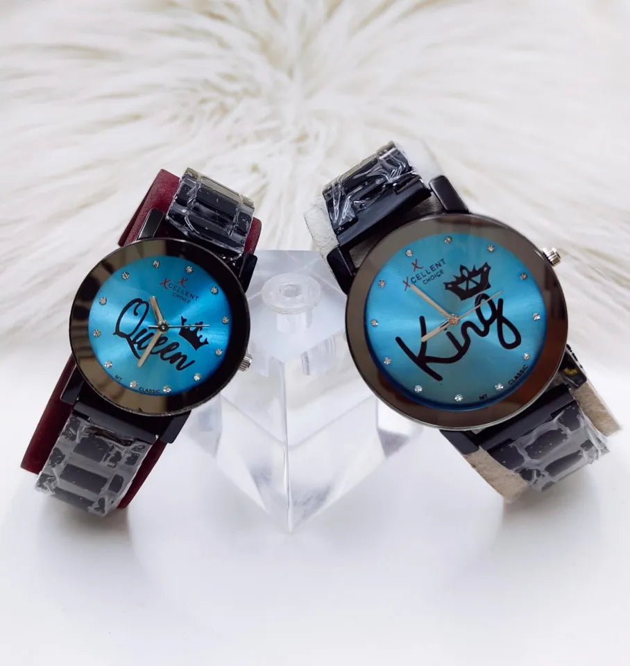 King and Queen Beautiful Couple Watches - With Gift Box - Set of 2 Watches for Couples