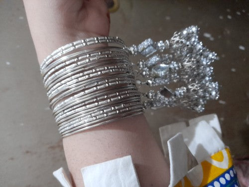 New Fashioned Silver Steel Latkan Bangles Set - Set Of 24 Bangles - Best For Girls & Women - Available In 4 Sizes