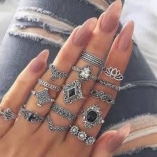 15 pcs/set Silver Ring set women Wedding Anniversary rings for girls